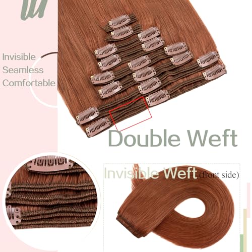 S-noilite Clip in Hair Extensions Real Human Hair Double Weft Thick 100% Remy Human Hair for Women Full Head 8 Pieces 18 Clips Straight (20 Inch - 150g,Dark Auburn (#33))