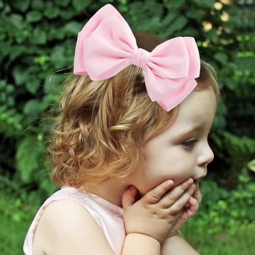 Large Big 6 Inch Hair Bows for Girls Thick Ribbon Boutique Alligator Clips Hair Accessories for Baby Girls Toddlers Kids Teens 2 PCS (Pink)