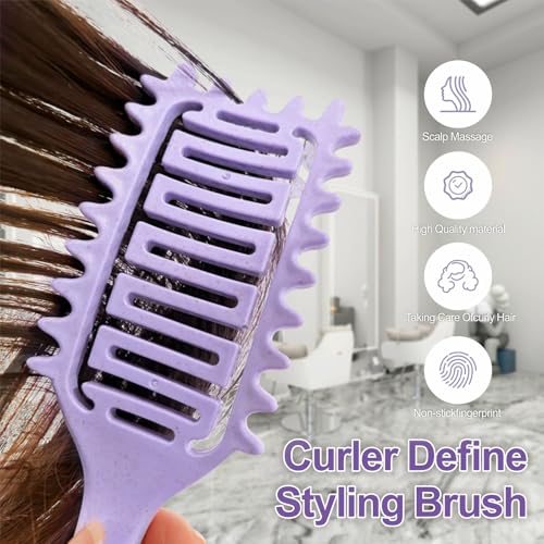 Curl Defining Brush, Vented Curly Hair Brush Defining for Shaping and Defining Curly Hair for Women and Men (Purple)