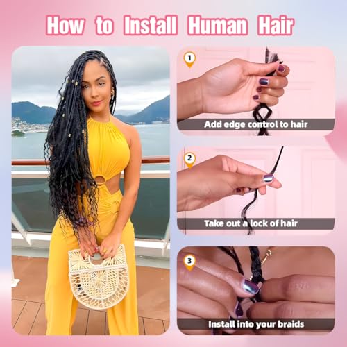 Human Braiding Hair, 3 Bundle 150g 20 Inch Boho Braids Human Hair 15A Deep Wave Bulk Brazilian Virgin No Weft Wavy Hair Extension for Boho Knotless Balayage Brown to Blonde