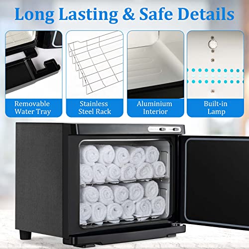 Hot Towel Warmer Cabinet with LED Light - JXSDLIY 23L Large Capacity Towel Cabinet for Bathroom 2-in-1 Professional Hot Towel Warmers for Facials SPA Massage Salon Heats Up Quick Towel Heater (black)