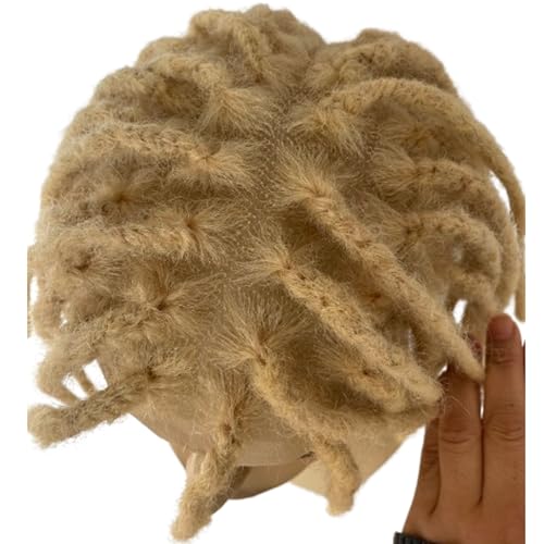 12inch Transparent Full Lace Base Afro Dreadlock Extensions Toupee For Men and Women, 0.6cm Loc Extensions Human Hair Dreadlock 10x8inch #613 Blonde Color