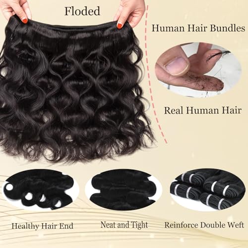 Human Hair Bundles Body Wave Bundles 100% Unprocessed Brazilian Virgin Human Hair 1 Bundle 12A Quick Weave Bundles Real Raw Human Hair Extensions Natural Black£¨24 Inch£©