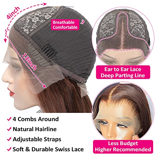 Flady Glueless Brown Straight Wigs Human Hair Pre Plucked HD Lace Front Wigs Human Hair For Women 150 Density Dark Brown Wig Human Hair With Natural Hairline
