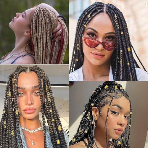 280 Pcs Gold Hair Jewelry Braid, Hair Accessory, Hair Dreadlock Accessory Braid, Metal Gold Braids Rings Cuffs Clips for Dreadlock Accessory Jewelry Decorations