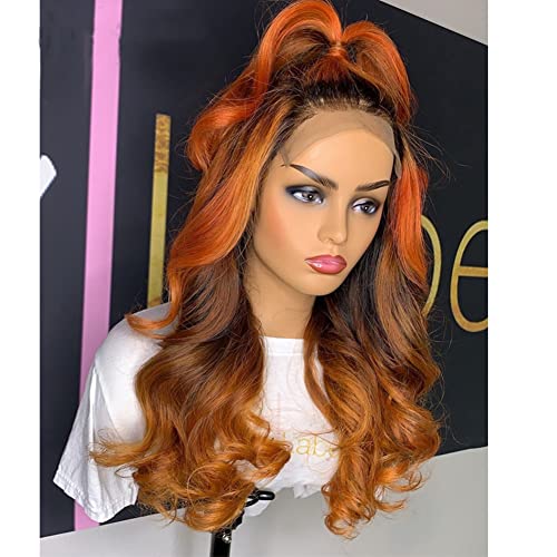 NICY Ombre Orange Ginger Colored Wigs Body Wave 13x6X1 T Parting Lace Front Wig Pre Plucked Human Hair Wigs 150% Indian Remy(24inch)