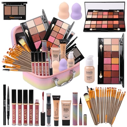 All In One Makeup Set,makeup set for girls,Makeup Gift Set for Women & Girls,Make up Cosmetic Storage,Rainbow Gift Cosmetic Case