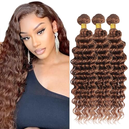 #30 Light Brown Bundles Human Hair Deep Wave 3 Bundles 34 34 34 Inch Unprocessed Brazilian Virgin Remy Brown Deep Wave Bundle Huma Hair Extensions