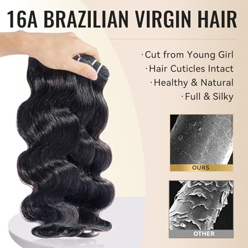 WEQUEEN Bundles Human Hair Body Wave 16A Brazilian Virgin Hair Bundles 20 Inch Thick Weave Natural Black