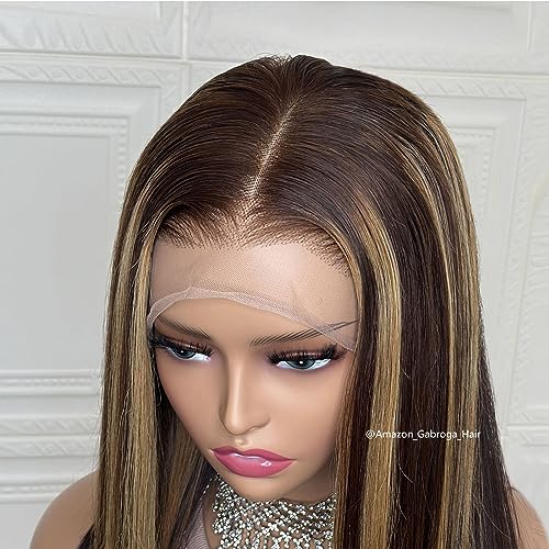 Honey Blonde Lace Front Wigs Human Hair Glueless HD Transparent Lace 13x4 Pre Plucked Highlight 4/27 Colored Wigs Straight 150% Density 18 inch for Black Women