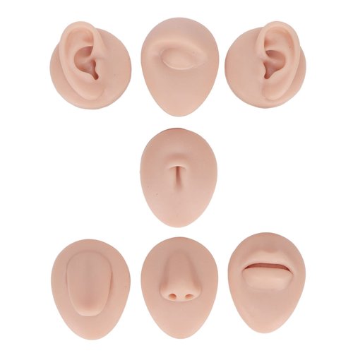 Ear Piercing Kit， Nose Tongue Model, 3D Flexible Simulation Ear Model Body Piercing Practice Model Silicone Nose Safety Pierce Tool for Novice (Medium Skin Color)