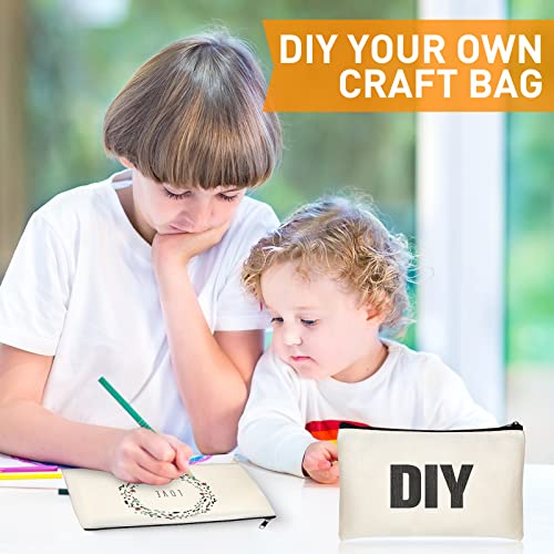 Reginary 80 Pack Canvas Zipper Makeup Bags Bulk Pencil Pouches Blank DIY Craft Canvas Cosmetic Bag Pouch with Zipper for Makeup Cosmetic Toiletry Stationary Storage(Natural and Black Zippers)