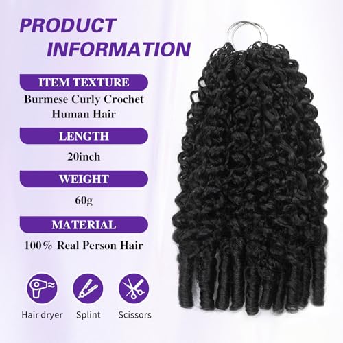 Burmese Curly Human Crochet Hair 20 Inch 120g Human Feather-Line Invisible Crochet Hair Pre Separated Knotless Crochet Human Hair For Braiding Twist