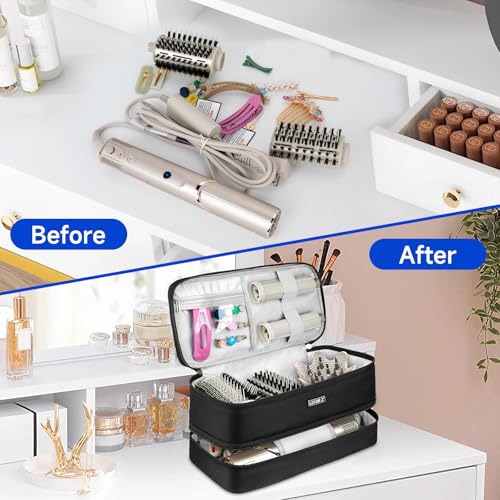 Travel Carrying Case Compatible with Shark Flexstyle/FlexFusion/Hair Dryer,Double-Layer Hair Hot Tools Storage Bag Fits for Dyson Airwrap Styler/Supersonic Hair Dryer and Attachments,Black-Bag Only