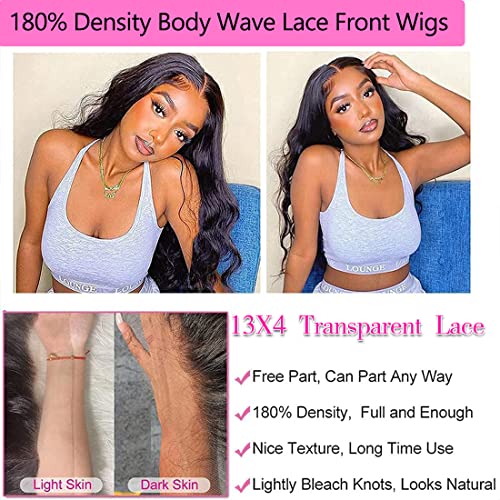 DMS Lace Front Wigs Human Hair Wigs for Black Women 13x4 HD Lace Front Wig Pre Plucked 180% Densty Lace Front Body Wave Wig Glueless Hair Natural Black Color (26 Inch)