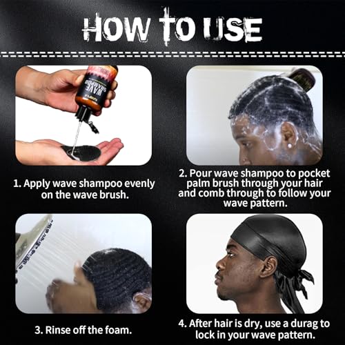 360 Waves Wash Shampoo -Wave Shampoo for Black Men 360 Wave Shampoo Hydration Shampoo Enhance Waves Shampoo Strenghtens Hair Promote Growth Wave Shampoo Easy Wash Hydrate (6 FL OZ)