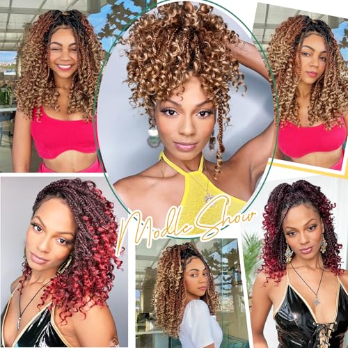Karida 9 Packs Goddess Box Braids Crochet Hair 12 inch, Pre Looped Crochet Boho Box Braids With Curly Ends Crochet Hair For Black Women (12 Inch, 1B#)