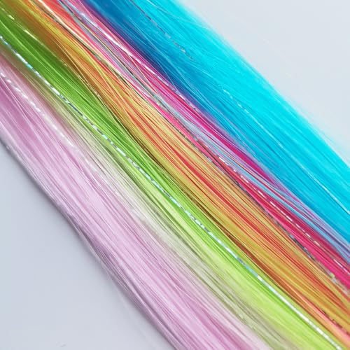 6-Pack 16-Inch Glitter Tinsel Hair Extensions ?Silver Clip-In Strands ? Sparkly Hair Accessories for Girls & Women ? Easy to Wear for Parties, Festivals & Daily Fun