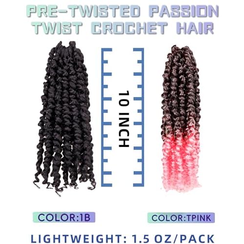 Passion Twist Crochet Hair - Mixed Color Combo Pack (7 Boxes 1B+2 Boxes T1B/Pink), Pre-twisted Pre Looped Synthetic Hair Extensions For Black Women and Kids - 10 Inches