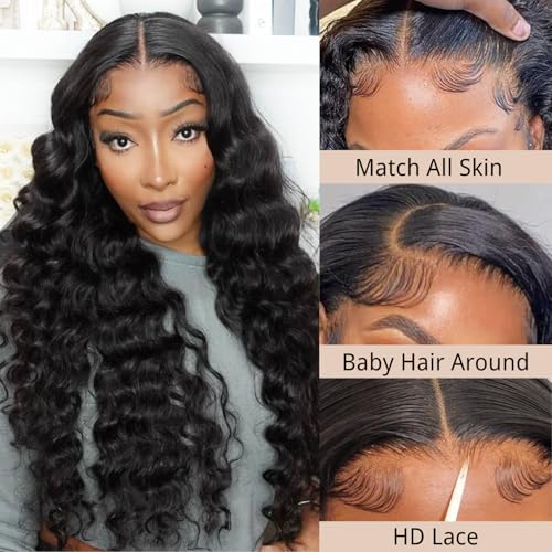 Deep Wave Lace Front Wig, 13x6 HD Transparent Lace, Raw Human Hair, 200 Density, Pre-Plucked with Baby Hair for Women, Natural Color 30 Inch