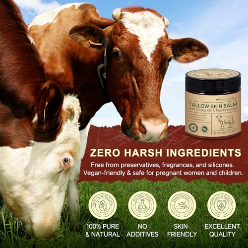 2 Pcak Beef Tallow Cream with Castor Oil and Frankincense, 100% Grass-Fed Tallow for Skin Care, Face & Body Moisturizer for Skin, Sensitive Skin & Dry Skin Age Defying, Eczema All-Purpose Balm