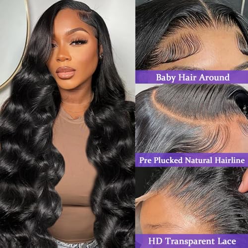 Redice Human Hair Wigs for Women - HD Transparent Lace Front Wigs, 200% Density, Glueless, Body Wave, Pre Plucked with Baby Hair, 26 Inch