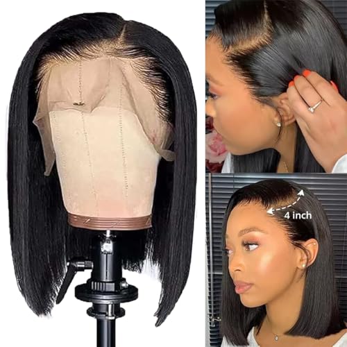13x4 Bob Wig Human Hair Pre Plucked 180% Density Straight Bob Lace Front Wigs Human Hair Short Bob Wigs for Black Women Human Hair 14 Inch