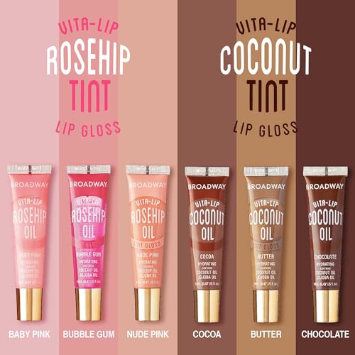 Ruby Kisses Broadway Vita-Lip Tinted & Clear Lip Gloss Set (6 Pack) Ultra-Hydrating & Soothing Formula with Vitamins, High-Shine Non-Sticky Finish Lip Balm, 3 Pcs Watermelon + 3 Pcs Grape Seed