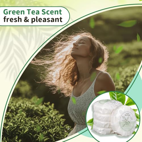 52 Mini Bar Soap Bulk - Travel Soap Individually Wrapped Body Bath Gentle Soap Bars Men Women Travel Size Toiletries for Homeless Hotel Essentials for Guest Bathroom Airbnb£¨Green Tea£©