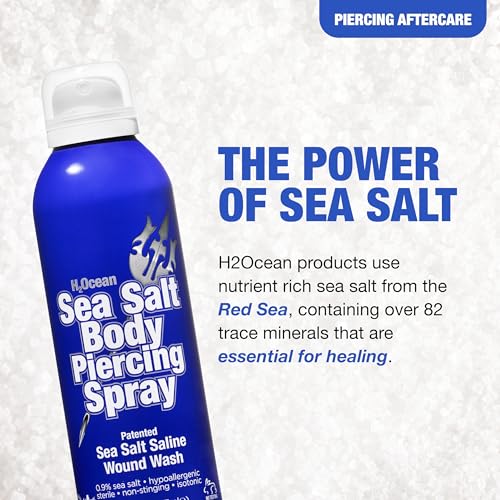 H2Ocean Sea Salt Body Piercing Spray - Saline Piercing Spray for Piercings & Body Modifications - Drug-, Preservative- & GMO-Free Vegan Piercing Aftercare - 6 oz
