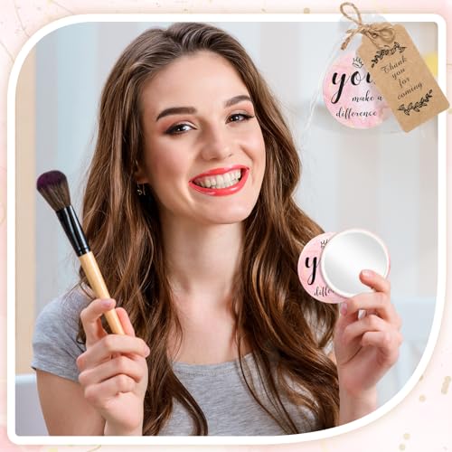 Tradder 50 Sets Compact Mirrors Bulk Women Gifts Inspirational Appreciation Employee Quinceanera Gifts Small Purse Pocket Makeup Mirrors for Mother's Day Coworker Nurse Bridal Souvenir Bag(Rose Gold)