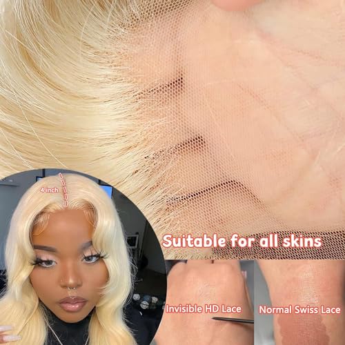 613 Lace Front Wig Human Hair 13x4 HD Transparent Blonde Lace Front Wigs Human Hair 28inch Blonde Body Wave Lace Front Wigs Human Hair Pre Plucked Glueless Blonde Wig Human Hair 180% Density