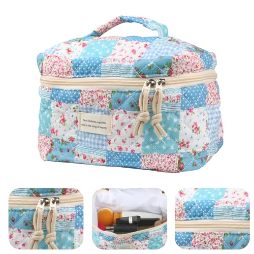 VIWIME Makeup Cosmetic Bag, Large Cotton Quilted Travel Coquette Aesthetic Cute Floral Make up Bag for Women Toiletry Bag Organizer (204- Gird Rose / 4Pcs)