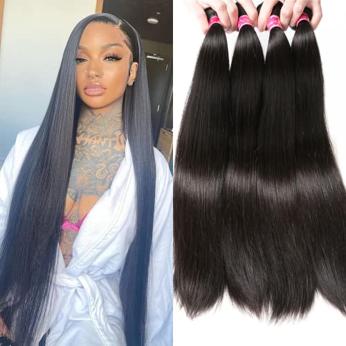 12A Straight Bundles Human Hair (22 24 26 28 Inches, Straight 4 Bundles) 100% Unprocessed Brazilian Virgin Straight Human Hair Bundles Natural Color Raw Hair