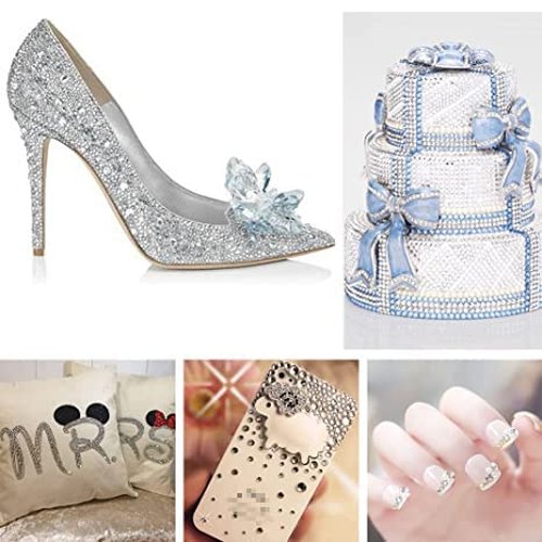 White and Rose Flatback Rhinestones for Nail Craft,Makeup,Gemstones Rhinestones with Tweezers and Picking Pen