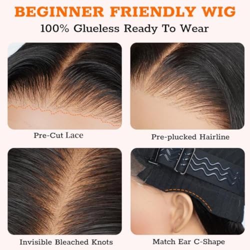 WestKiss 250 Density Body Wave Human Hair Wig Layered Cut Side Part Wig Human Hair 6x8 Lace Front Wigs Glueless Wigs Human Hair Wigs Pre Plucked Pre Cut For Black Women 16 Inch
