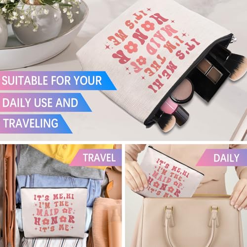 Maid of Honor Gift from Bride, Bridesmaids Proposal Gifts, Bachelorette Party Gift for Maid of Honor, Wedding Gifts for Sister Besties Friends Women Bridesmaid Makeup Cosmetic Bag Travel Pouch