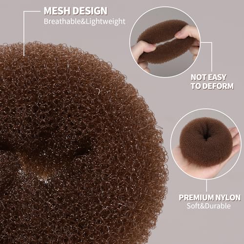 Fandamei Hair Bun Maker Set- 7 PCS Hair Donuts for Buns (1 Extra-large,2 Large,2 Medium and 2 Small), 10 Invisible Hair Nets for Buns, 20 PCS Bobby Pins, 5 PCS Hair Elastic Ties Black,Bun Maker