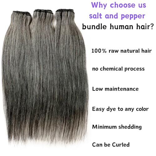 Salt and Pepper Bundles Human Hair 16 18 20 Inch Natural Grey Straight Bundles Human Hair 100% Unprocessed 12A Grade Brazilian Virgin Hair for Black Women