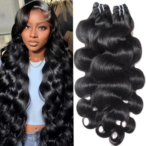 12A Bundles Human Hair 16 18 20 22 Inch Body Wave Human Hair Bundles 100% Unprocessed Brazilian Virgin Body Wave bundles human hair Quick Weave Extensions Natural Black