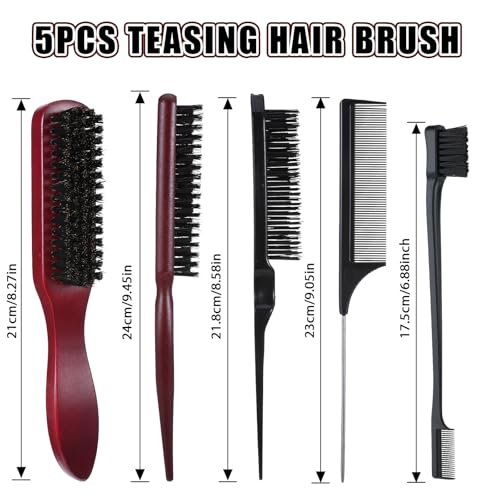 cobee 5 Pcs Slick Back Hair Brush Set, Bristle Hair Brush Edge Control Brush Teasing Comb, Wax Stick for Hair & Wig Flyaways, For Smooth Hair Parting Smooth Flyaways