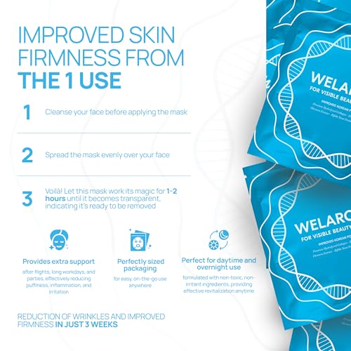 Welaroise Bio Protein Collagen Hydrogel Deep Face Mask - 35% More Collagen, Intense Hydration & Moisturization, Firming, Anti-Aging, Skin Renewal, Korean Skincare (Pack of 16)