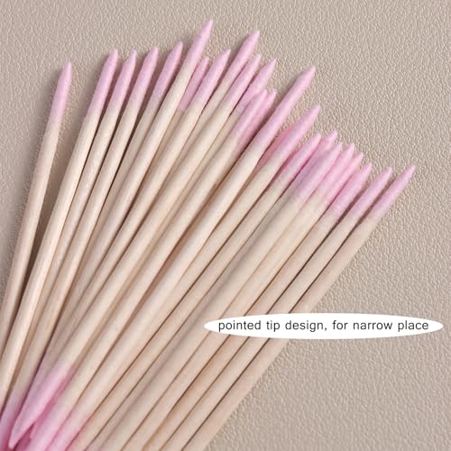 200pcs Pointed Tip Cotton Swabs, Pink Double-head Precision Microblading Cotton Swabs with Wooden Sticks Nail Polish Remover Pen Touch Up Disposable Makeup Applicators Beauty Tools