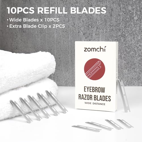 ZOMCHI Dermaplaning Razor Refills, Set of 10 Replacement Blades, Wide Distance, Metal, Plastic Free, Eyebrow Razor Blades