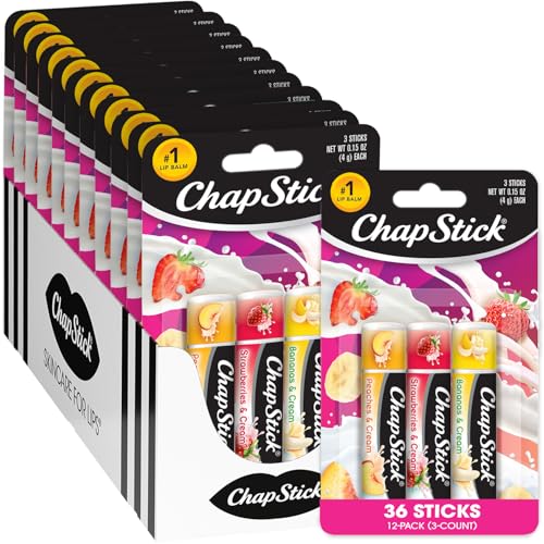 ChapStick Bulk Lip Balm, Fruit & Cream Collection, 3-Packs (12 Sets/36 Tubes) ? Sweet & Delicious Lip Care, Birthday Gifts, Party Favors, Stocking Stuffers, 0.15 Oz Ea