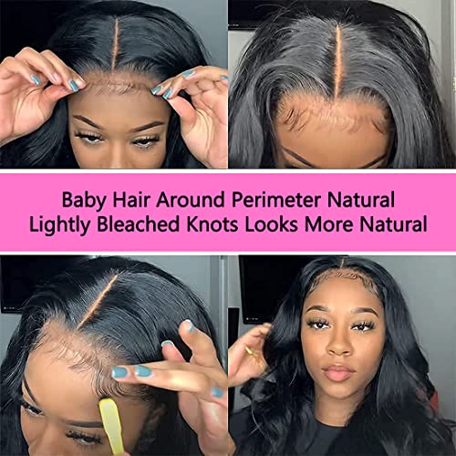 DMS Lace Front Wigs Human Hair Wigs for Black Women 13x4 HD Lace Front Wig Pre Plucked 180% Densty Lace Front Body Wave Wig Glueless Hair Natural Black Color (26 Inch)