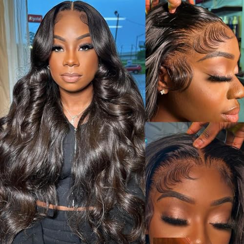 Body Wave Lace Front Wigs Human Hair Pre Plucked 200 Density HD Lace Frontal Wigs Human Hair 13X4 Body Wave Wig Glue for Women Natural Hairline 28 Inch