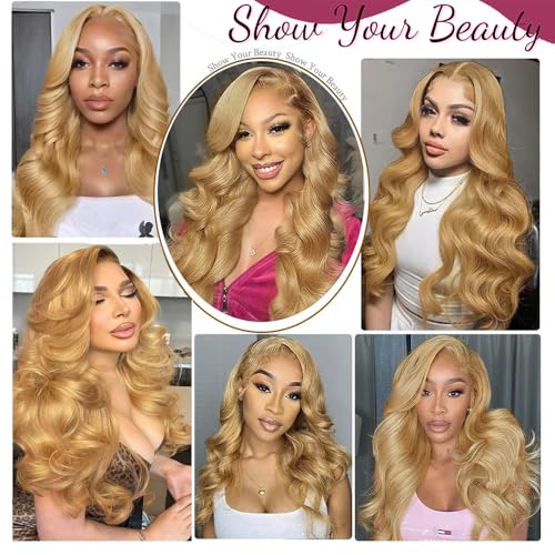 26 28 30 inch Honey Blonde Bundles Human Hair Color 27 Body Wave Bundles Double Weft Honey Blonde Body Wave Human Hair Extensions Soft and Silky for Women Color 27 Bundle