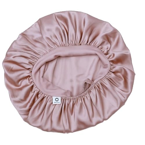 Sosun Beauty Double Layer Blush Pink Satin Sleep Bonnet with Tie Band and Free Matching Sleep Mask