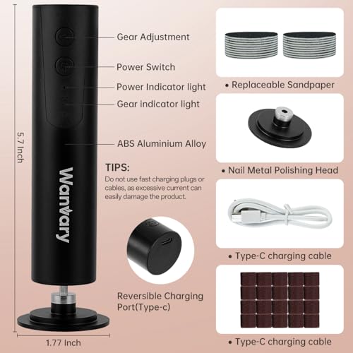 2 in 1 Electric Foot Callus Remover, USB Rechargeable Foot File Sander with 80/120 Grit Sandpaper Discs,High Quality Professional 1200RPM Aluminum Callus Remover for Nail Care